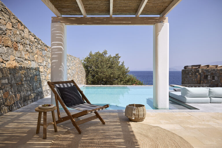 Thalassa 3 bedroom villa private pool at St Nicolas Bay, Crete with sun terrace and private pool by the sea