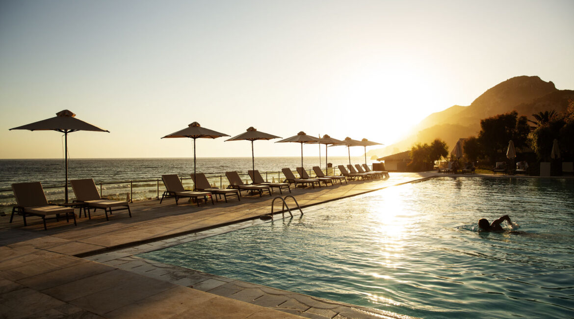 Domes of Corfu Family Pool at sunset