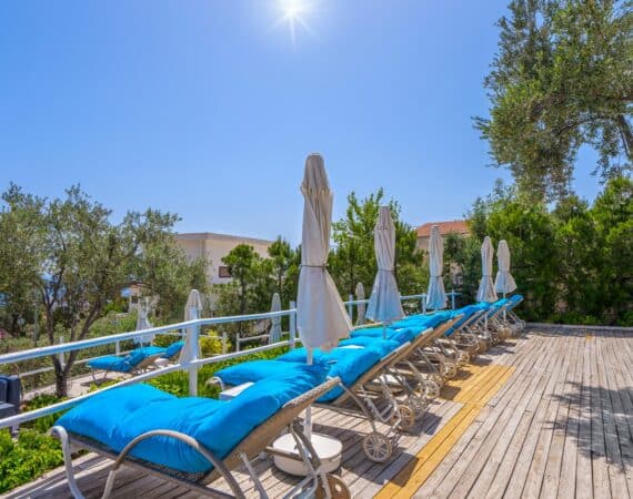 Oasis hotel sun deck and brilliantly blue skies