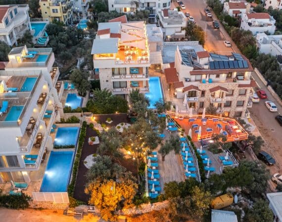 Oasis Hotel aerial footage by twilight