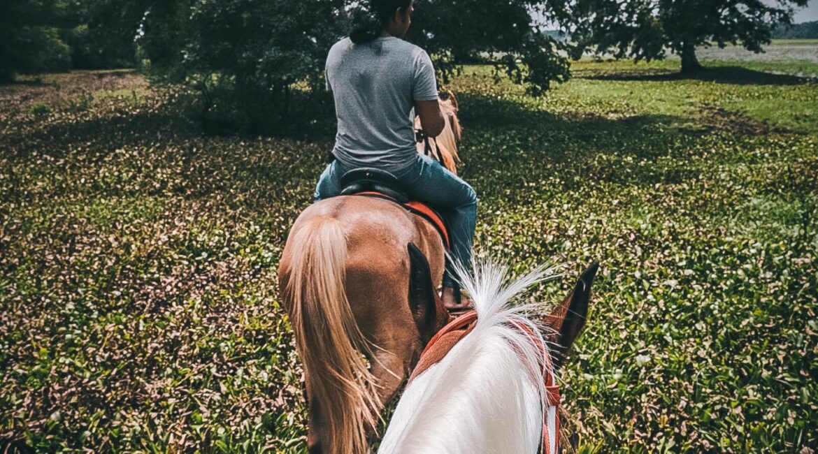 Horse riding through the scenic grounds of Uga Ulagalla – immersive experience in Sri Lanka’s Cultural Triangle.