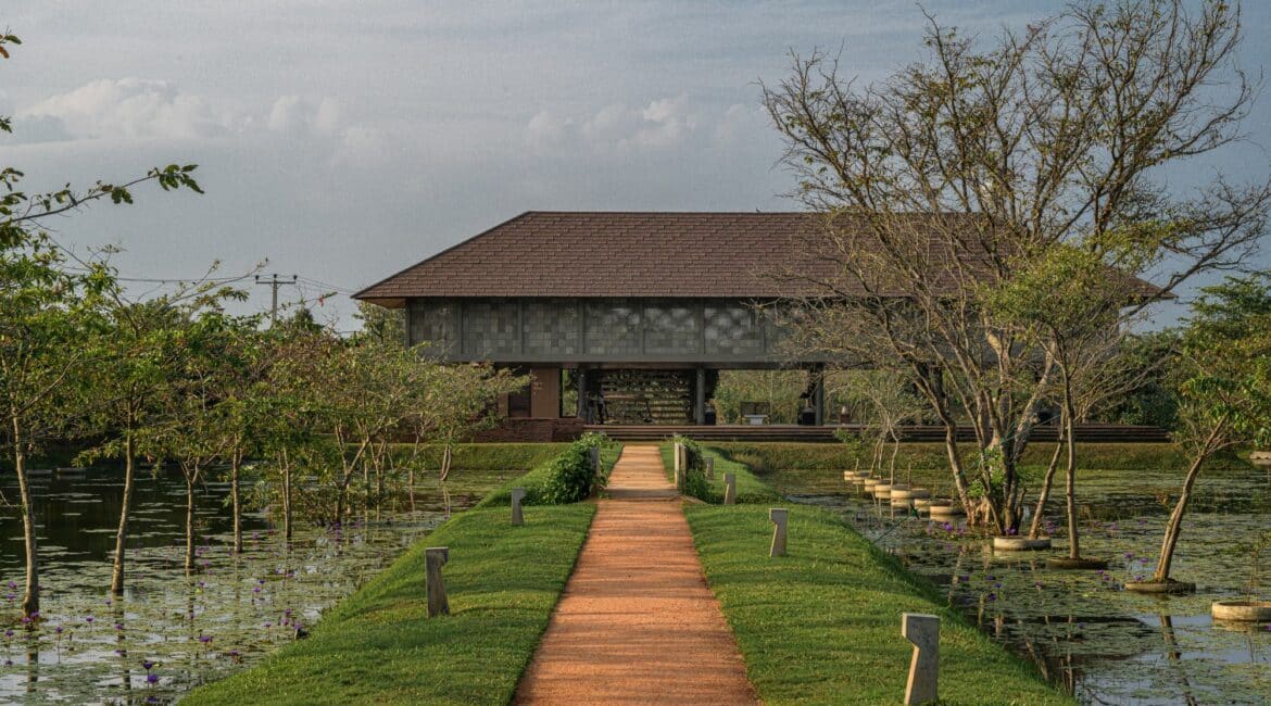 Awe-inspiring reception pavilion at Water Garden Sigiriya, blending modern luxury with traditional design in Sri Lanka’s Cultural Triangle