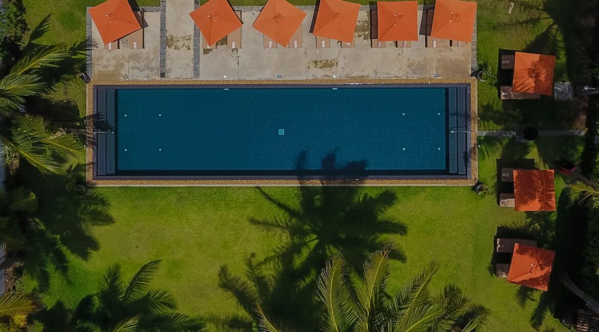 KK Beach aerial footage of the hotel swimming pool