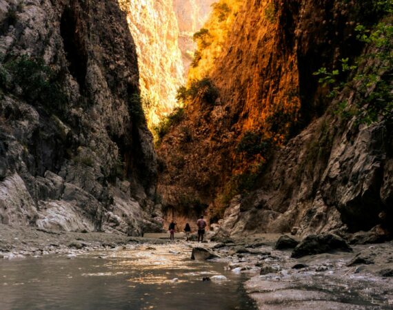Inside Saklıkent Gorge with towering cliffs, icy turquoise water, and dramatic rock formations in southern Turkey