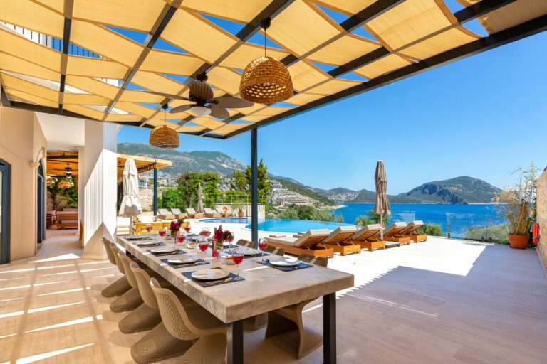 Luxury villa with private infinity pool overlooking Kalkan Bay on Turkey's Turquoise Coast.