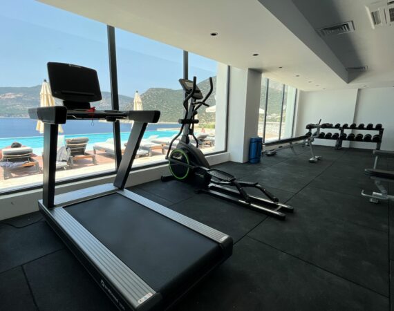Lures Hotel Gym Kalkan with stunning views to sea and across the infinity pool