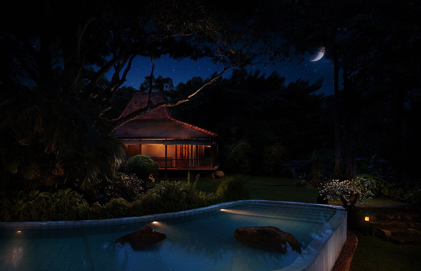 Kahanda Kanda Plantation Honeymoon Villa Dubu by night