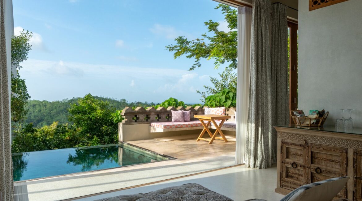 Malbar Hill Sri Lanka Wetland Sanctuary Pool Villa stunning view from the interior over the swimming pool