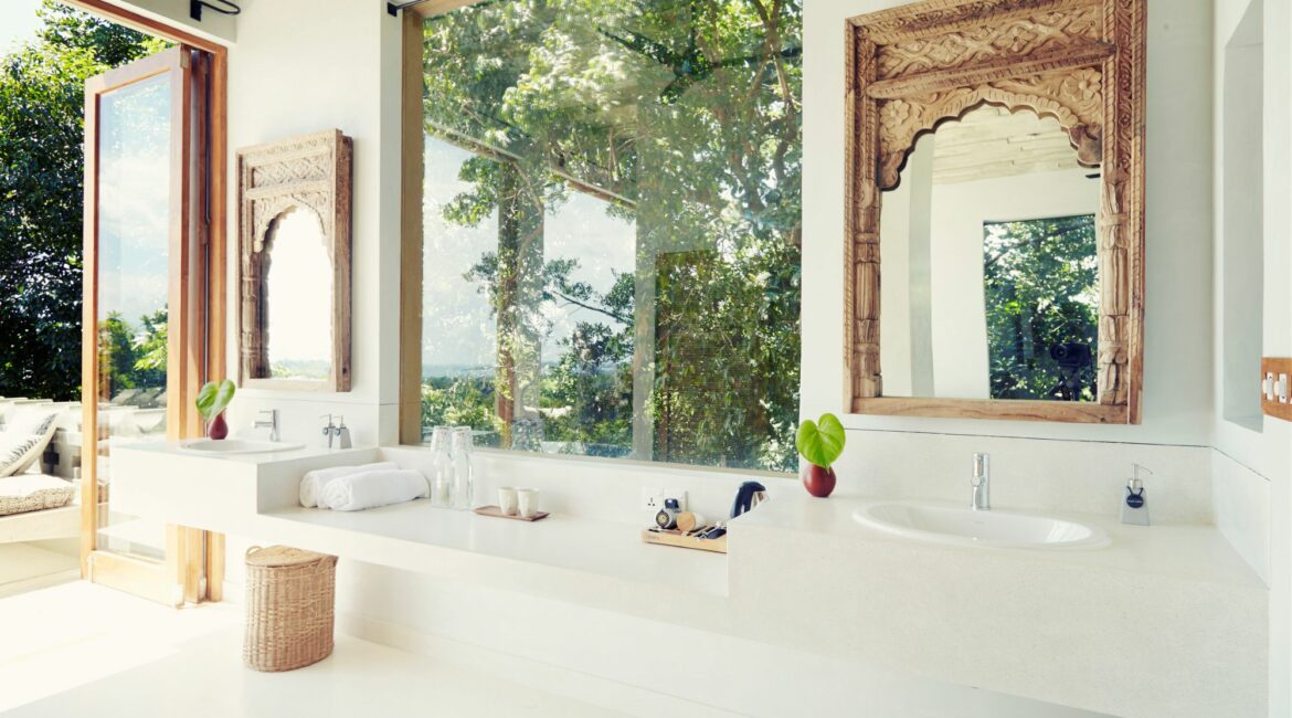 Malbar Hill Sri Lanka Pool Villa bright and airy interiors glass windows imbibe the glorious surrounds