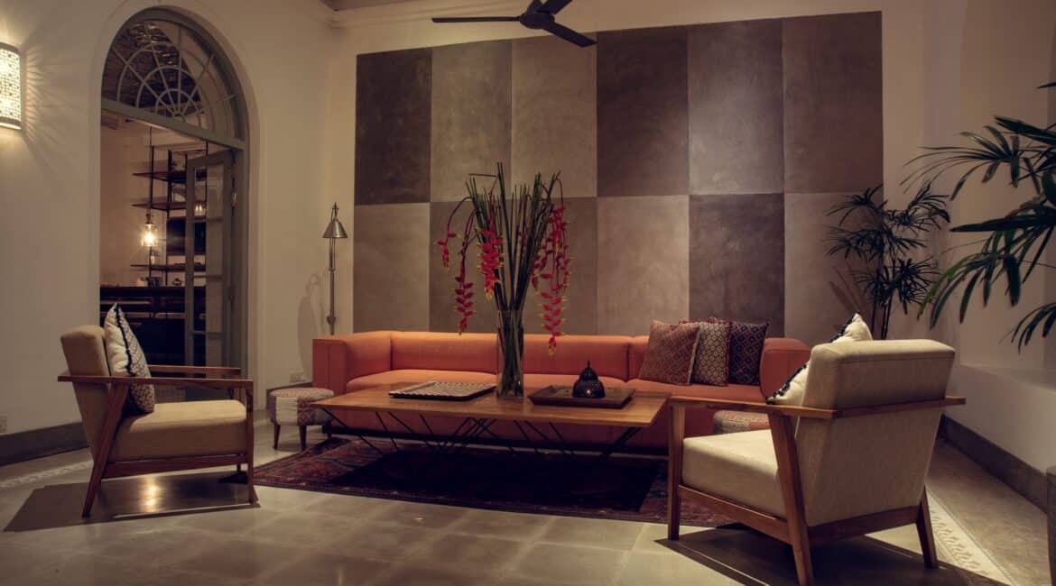 Quiet lounge area at Fort Bazaar Hotel Sri Lanka with comfortable seating, soft lighting, and stylish décor—perfect for enjoying a cocktail or a cup of tea.