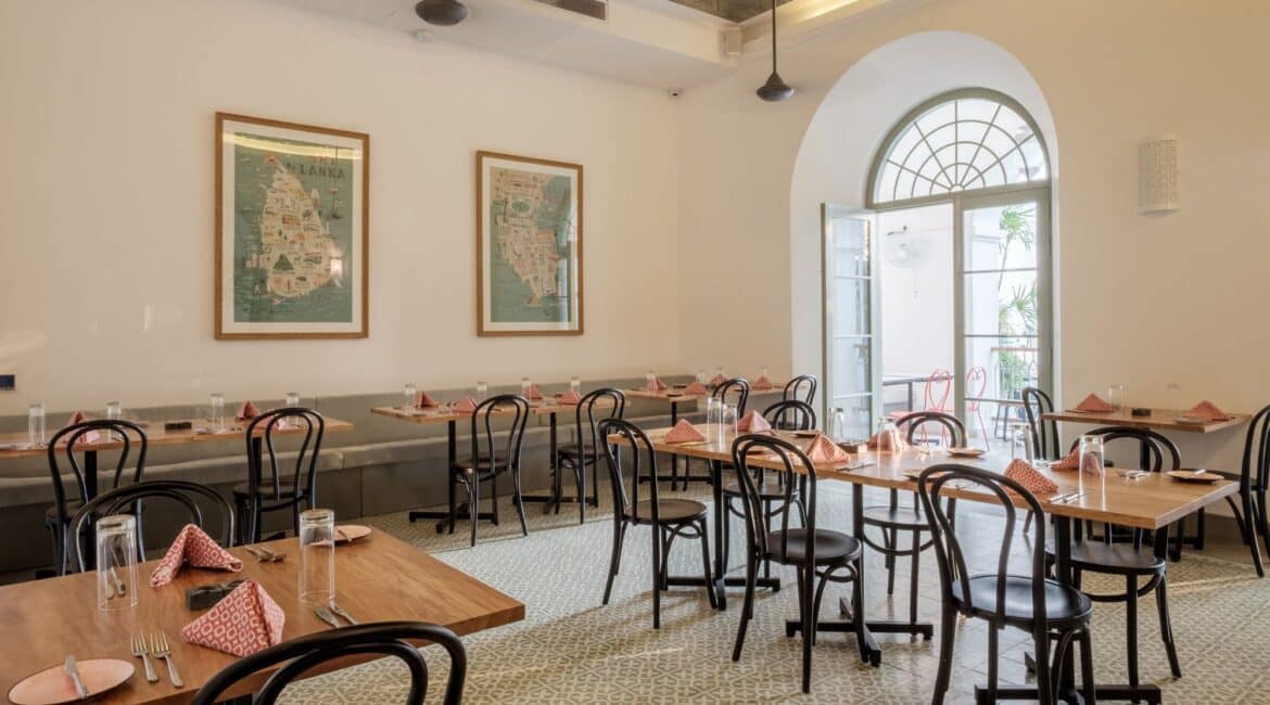 Church Street Social Restaurant at Fort Bazaar Hotel Sri Lanka featuring elegant tables, contemporary décor, and warm ambient lighting.