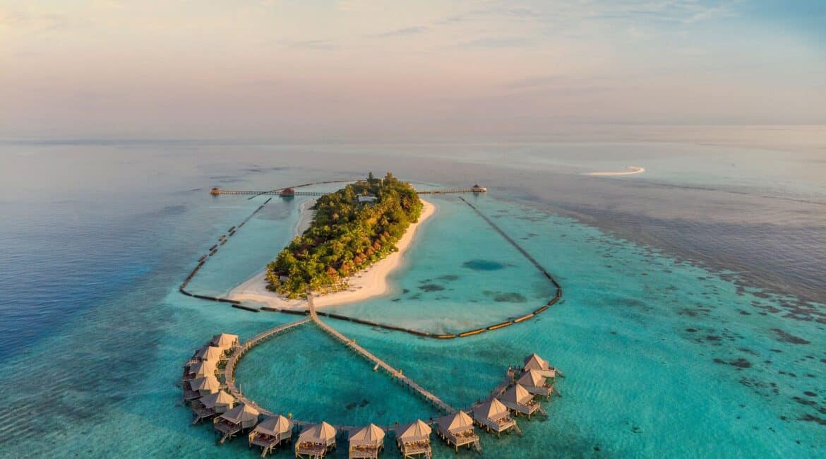 Komandoo Island Resort & Spa stunning drone footage of the island from the sky