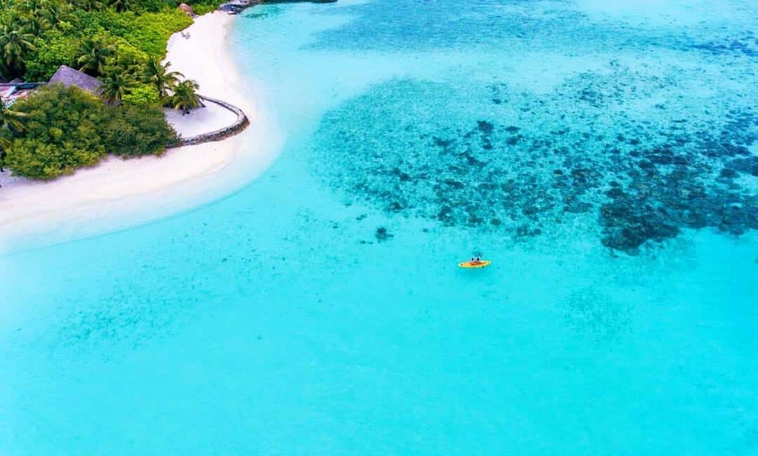 Makunudu Island Maldives stunning aerial footage of the multitude of blues