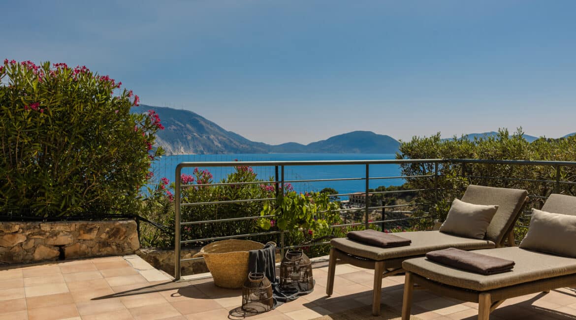 Villa Agapi sea-facing pool with panoramic coastal views Braunis Horio Kefalonia