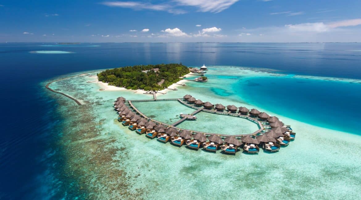 Baros drone footage of the island from above the Maldives
