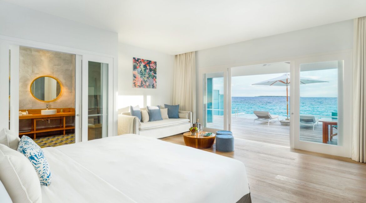 Amilla Resort Sunset Water Pool Villas glorious interiors spacious and modern with sea views Maldives