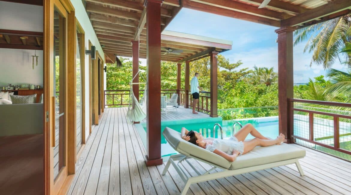Amilla Resort Treetop Pool Villa wonderful outside space private pool jungle fringe and distant sea view Maldives