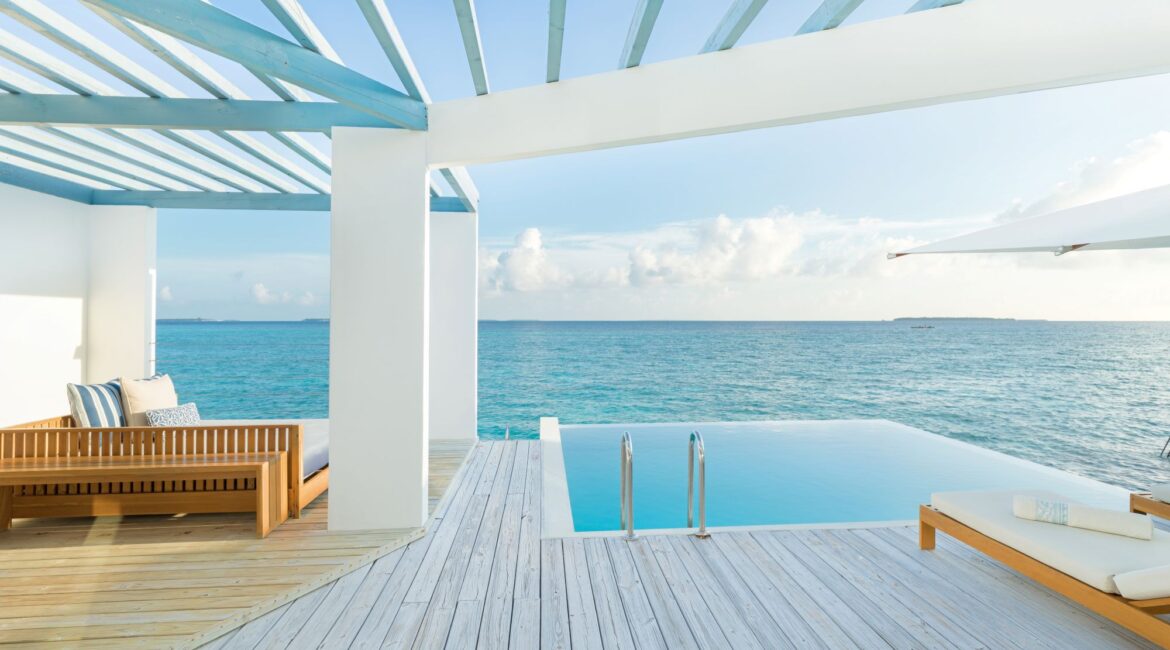 Amilla Resort Reef Water Pool Villa enomrous deck with private pool and ocean views Maldives
