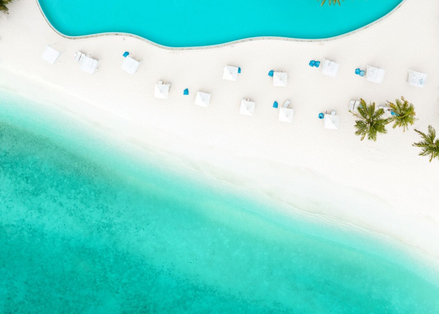 Tropical aerial view of villas at Amilla Maldives Resort