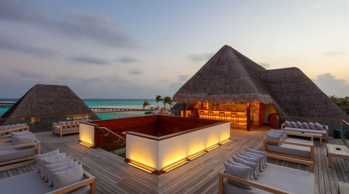 Sky Bar by night Heritance Aarah Hotel Maldives