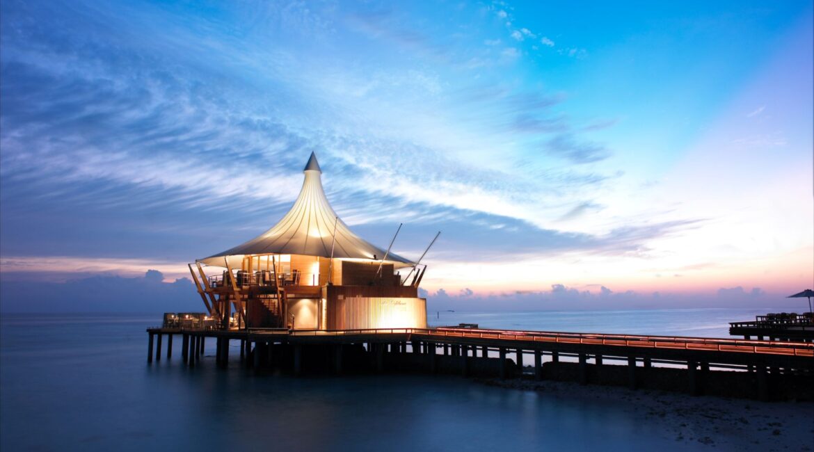 Baros Maldives at the end of the jetty at sunset