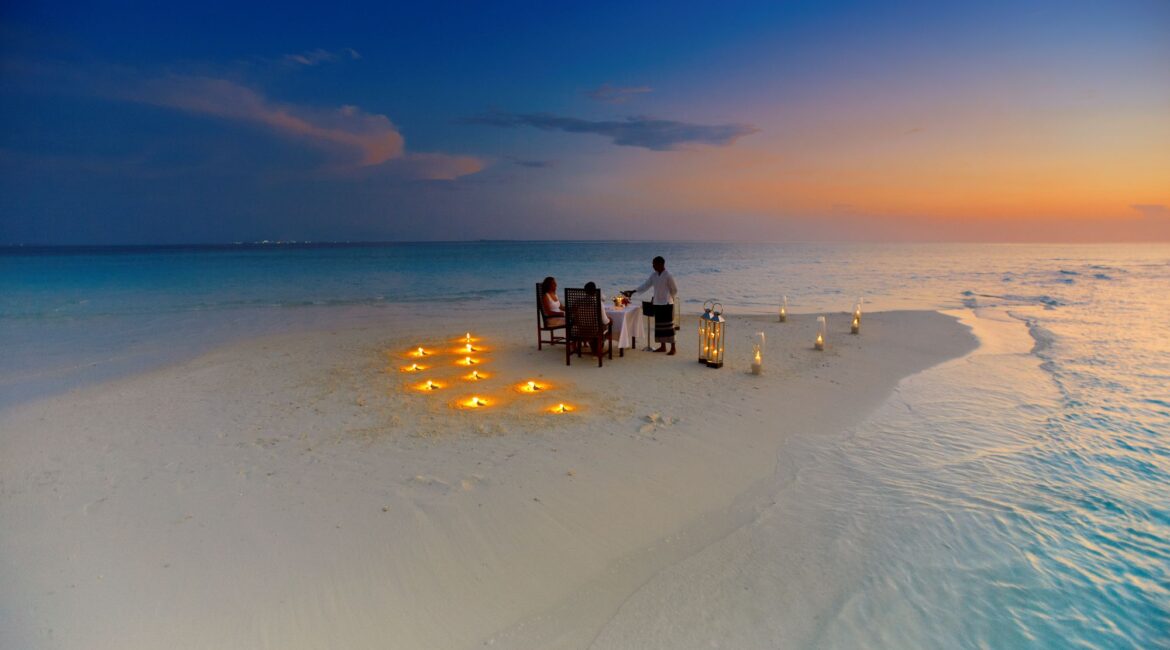 Baros Maldives Sandbank Dinner and sunset skies