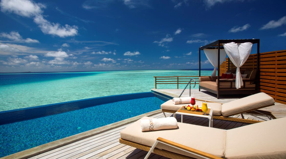 Baros Maldives Water Pool Villa stunning Indian Ocean views infinity edge swimming pool and brilliantly blue skies