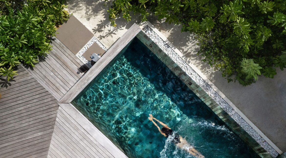 Baros Suite With Private Pool surrounded by foilage and spacious decks Maldives