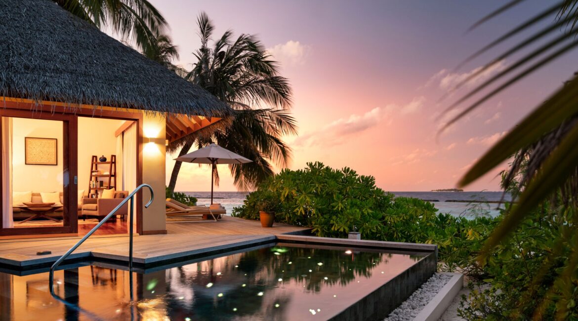 Baros Suite With Private Pool stunning dusty pink skies Maldives