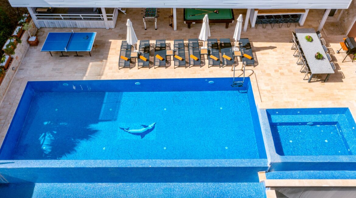 Villa Kayra in Kalkan drone footage over the swimming pool
