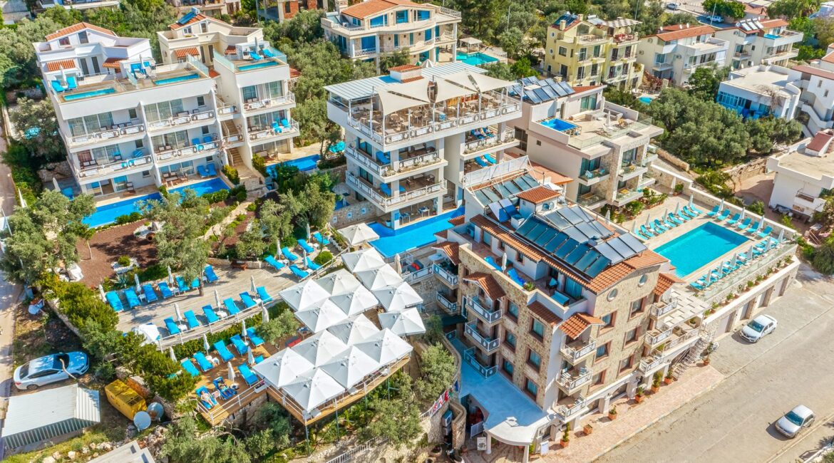 Oasis Hotel Kalkan drone footage of the position