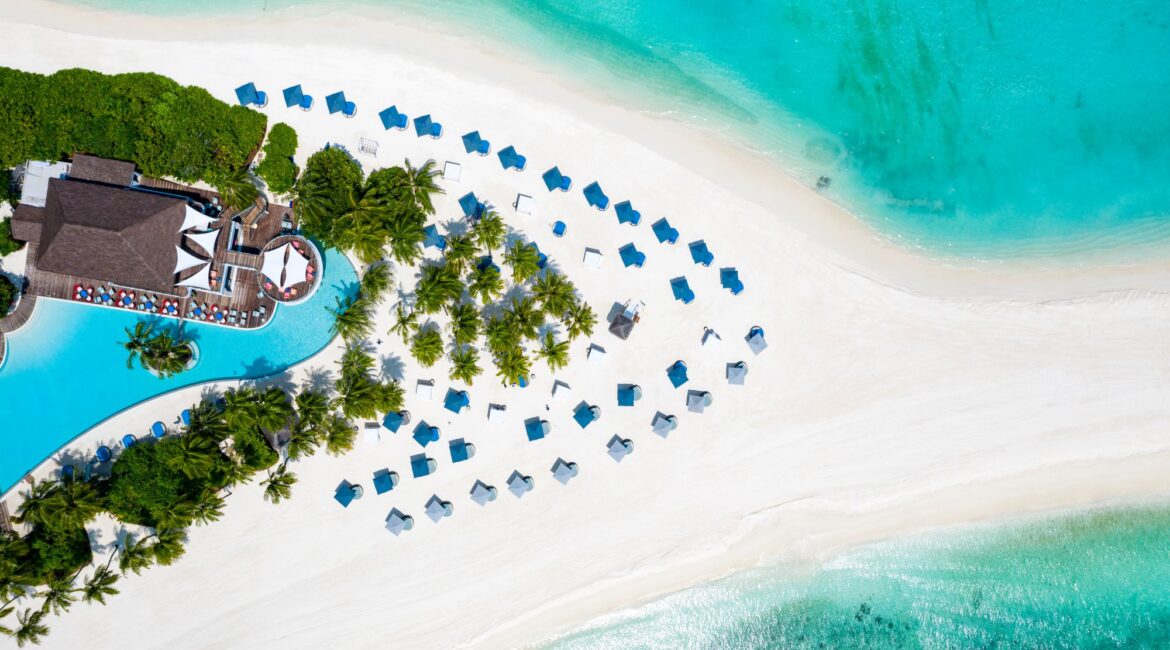 Finolhu Maldives Luxury Resort Aerial Shot of The Beach Club