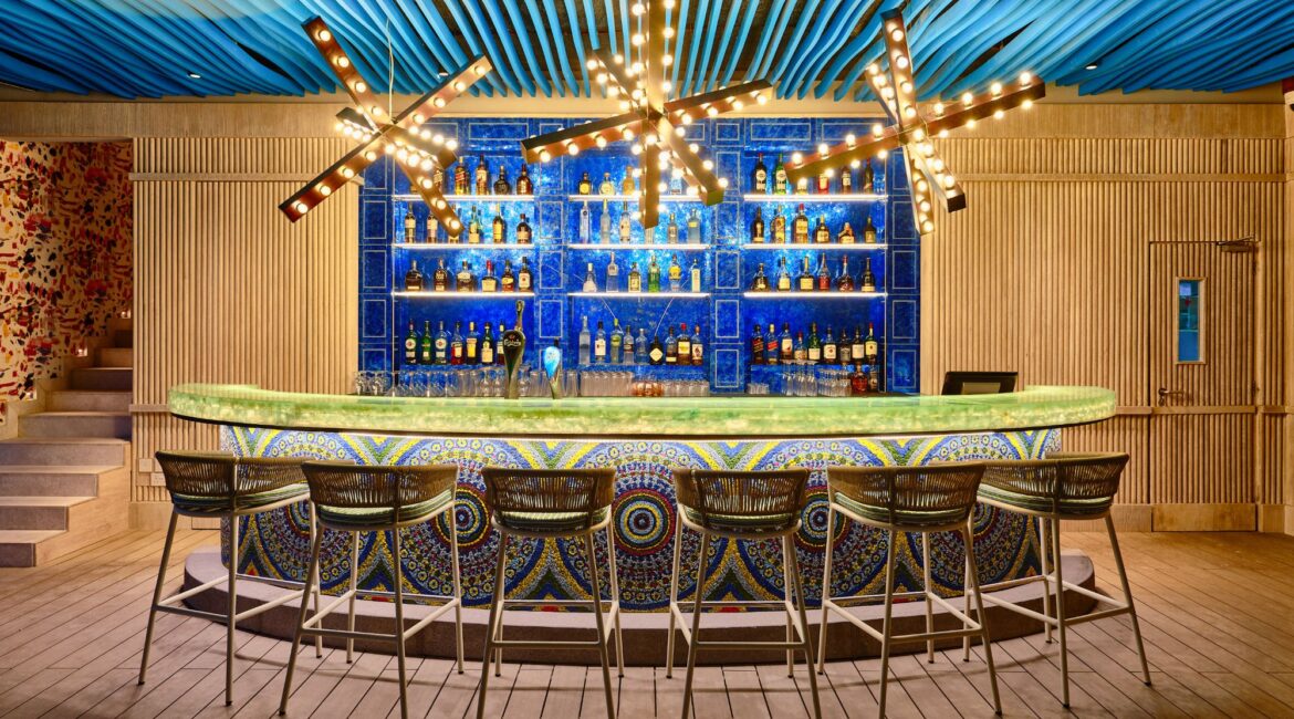 Beach bar by night Finolhu Maldives Luxury Resort