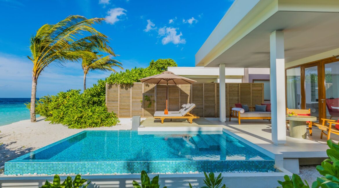Dhigali Maldives stunning beach villa with pool and Indian Ocean Views
