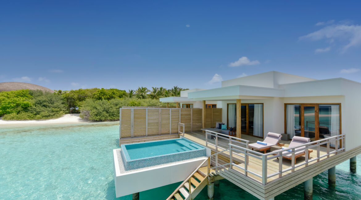 Dhigali Maldives Lagoon Villa With Pool floating over the Indian Ocean