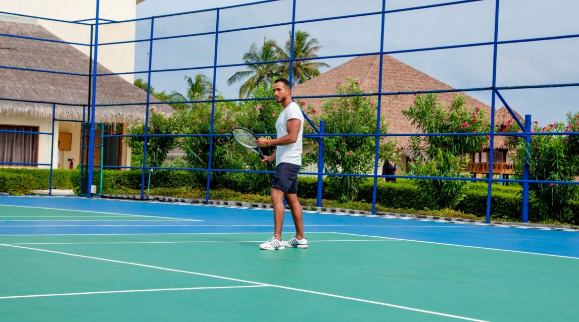 Yoga in the gym studio at Reethi Faru Resort in the Maldives