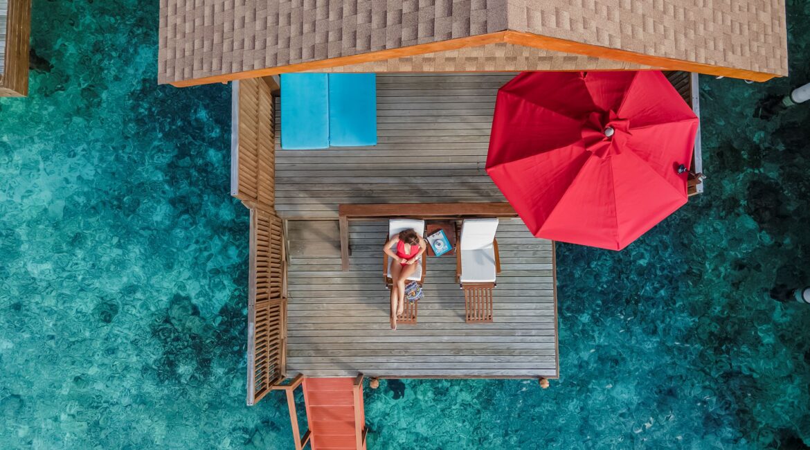 Water Villa Reethi Faru Maldives aerial footage