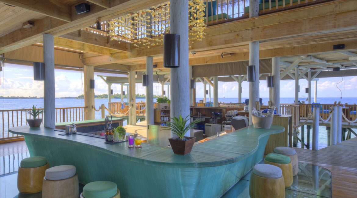 Six Senses Laamu Chill Bar interior modern sea facing and comfortable