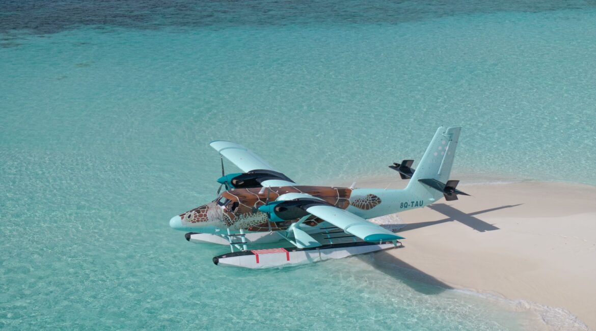 Six Senses Laamu sea plane in the Maldives