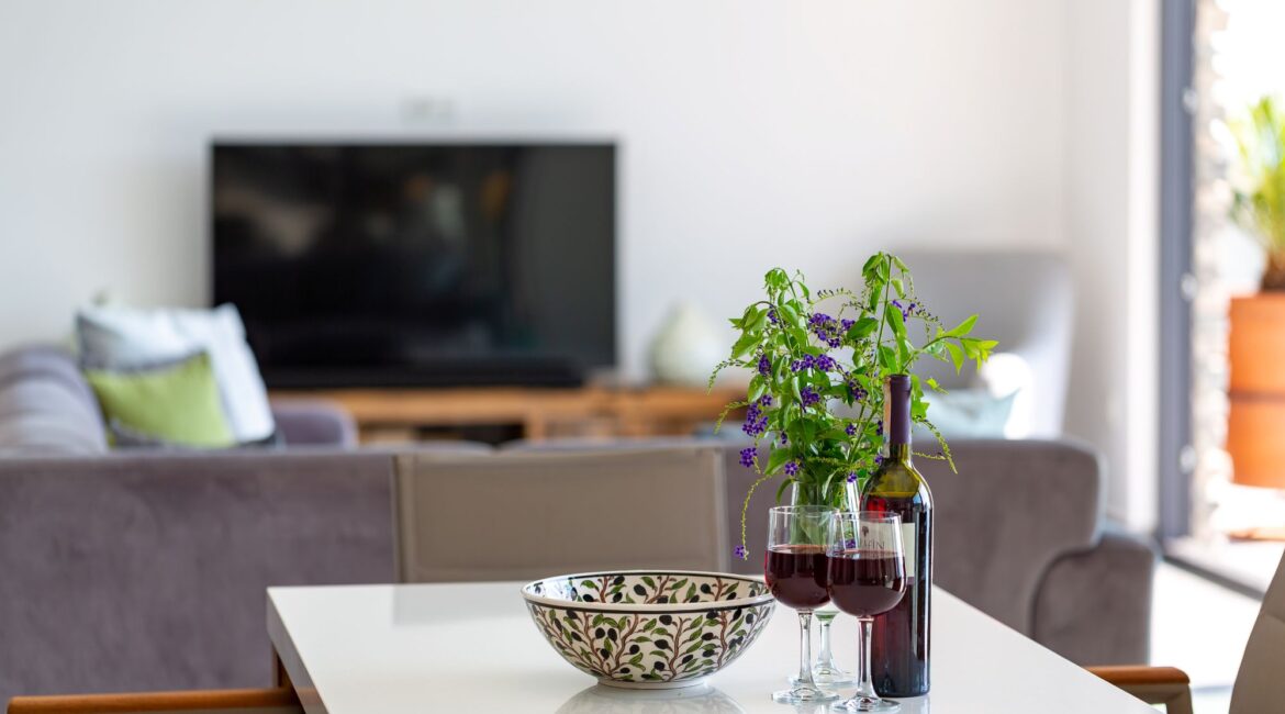 Beautiful sitting room opening onto the Terrace at the Olive House in Kalkan, Turkey