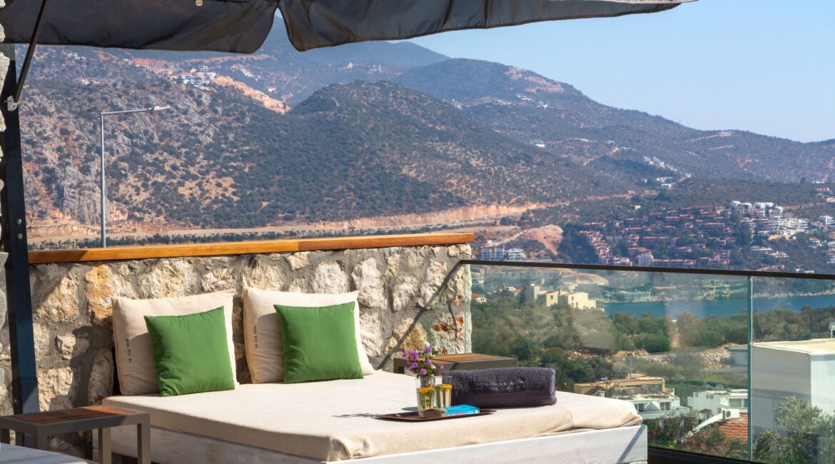 Olive House alfresco terrace with double day beds kalkan turkey