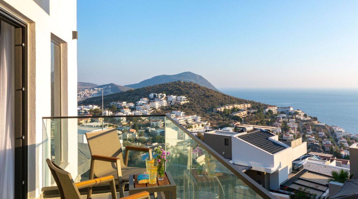 Olive House balcony views over Kalamar Bay and out to sea