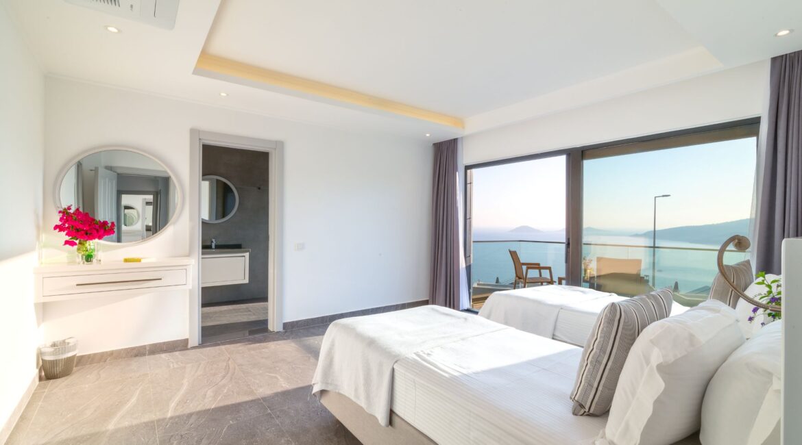 Olive House twin bedroom and far reaching sea views over Kalkan Turkey