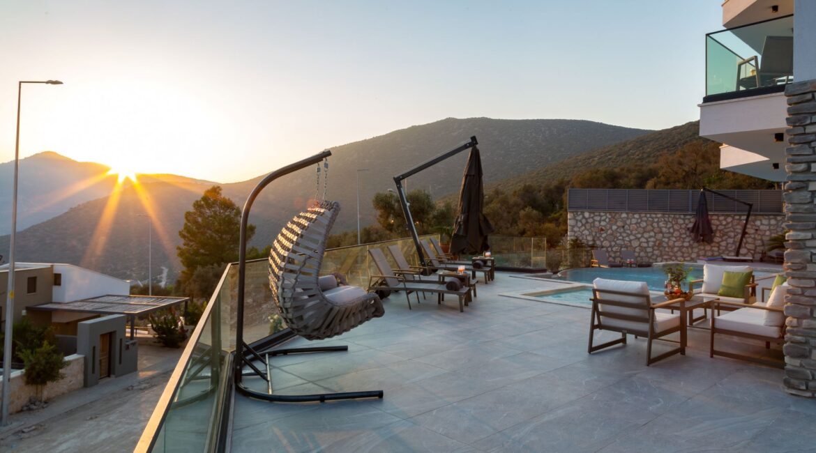 Sunset on the terrace at the Olive House in Kalkan