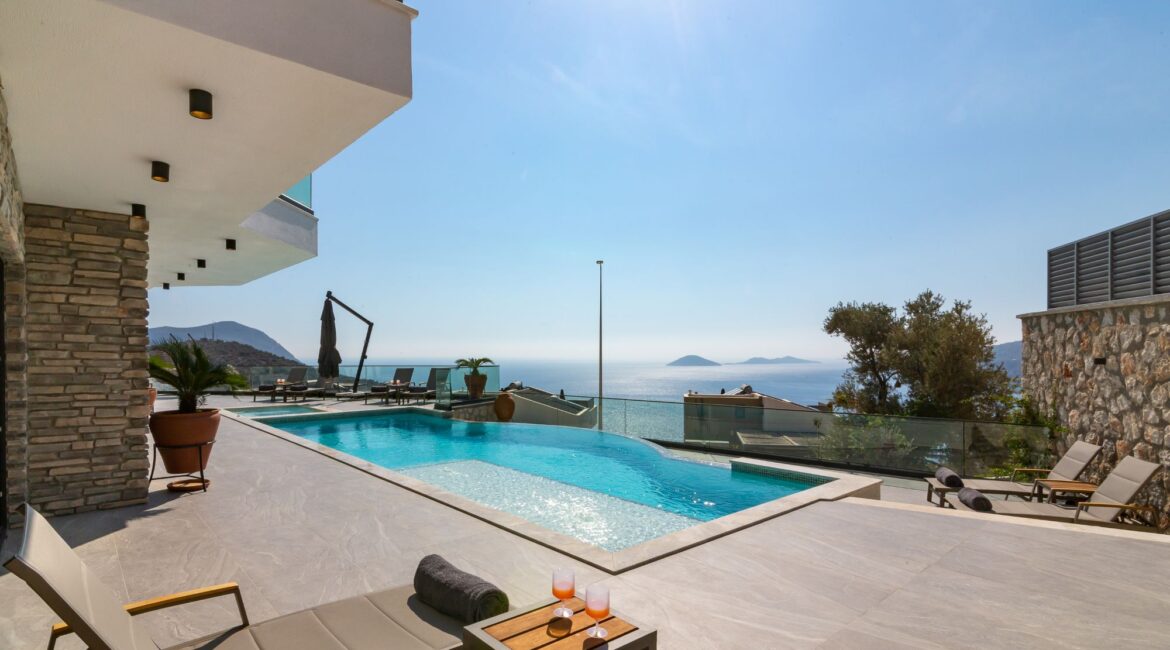 The Olive House swimming pool and alfresco terraces in Kalkan, Turkey