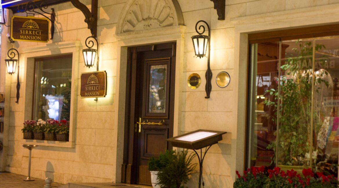 Entrance to Sirkeci Mansion hotel in Sultanahmet, Istanbul, family-run boutique accommodation in the historic Old Town