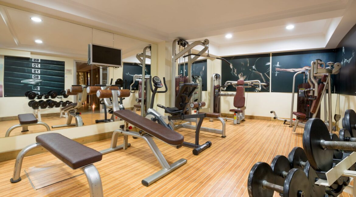 Fitness room with weights and machines at Sirkeci Mansion boutique hotel in Istanbul