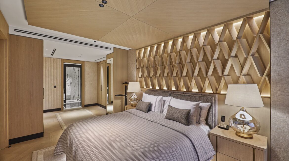 Premiere City Suite bedroom interior at Vakko Hotel & Residence Nisantasi Istanbul featuring upholstered headboard