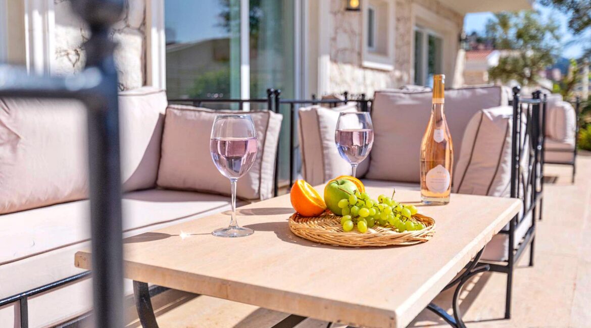 Alfresco seating area at Villa Bahce Kalkan beside the private pool terrace.