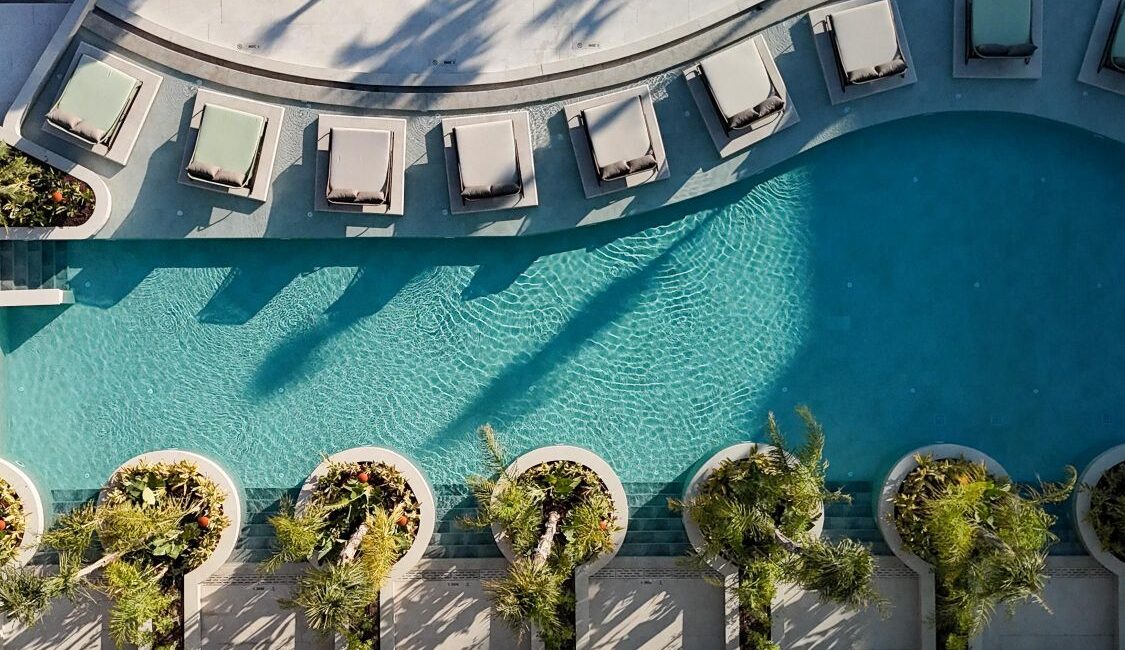 XO Cape Arnna aerial footage of the swim up rooms and swimming pool